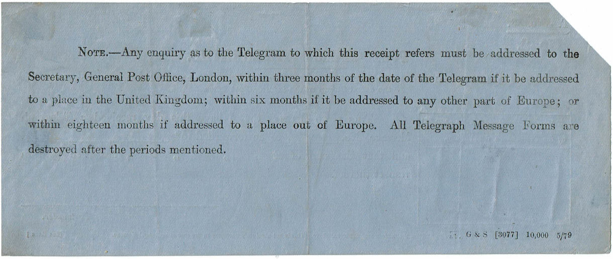 PO Telegraph receipt No.53 - back