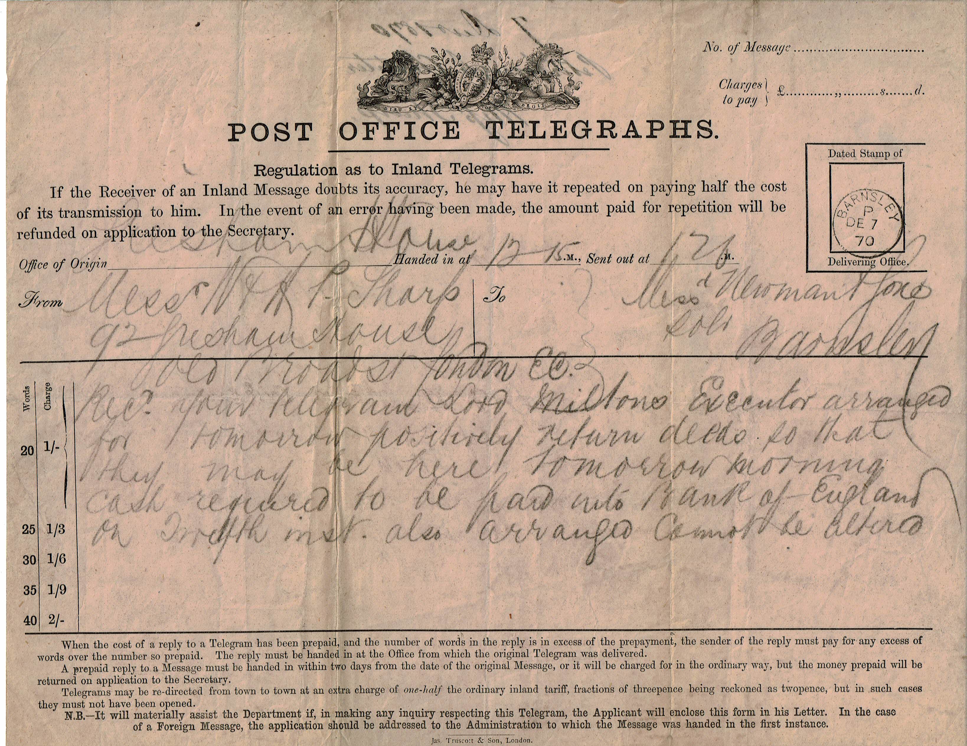 Received Telegram Form  - front