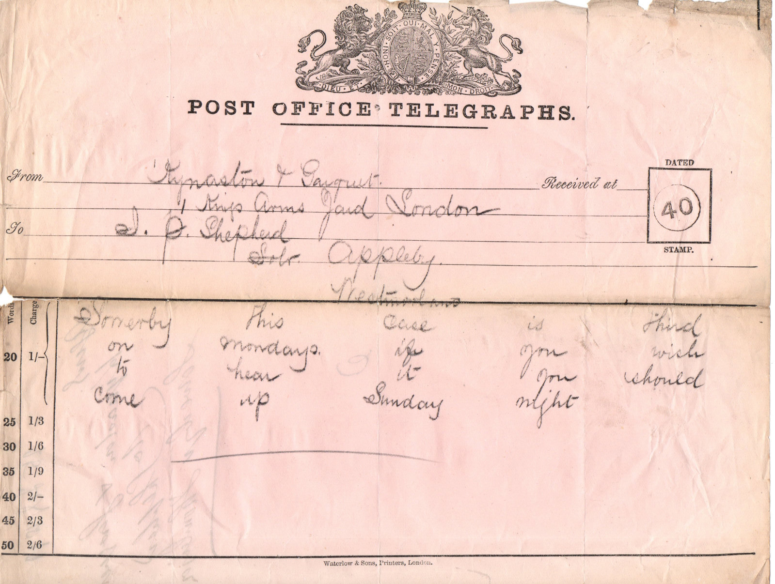 Received Telegram Form  - 1871
