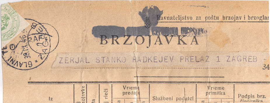 Overprinted telegram.