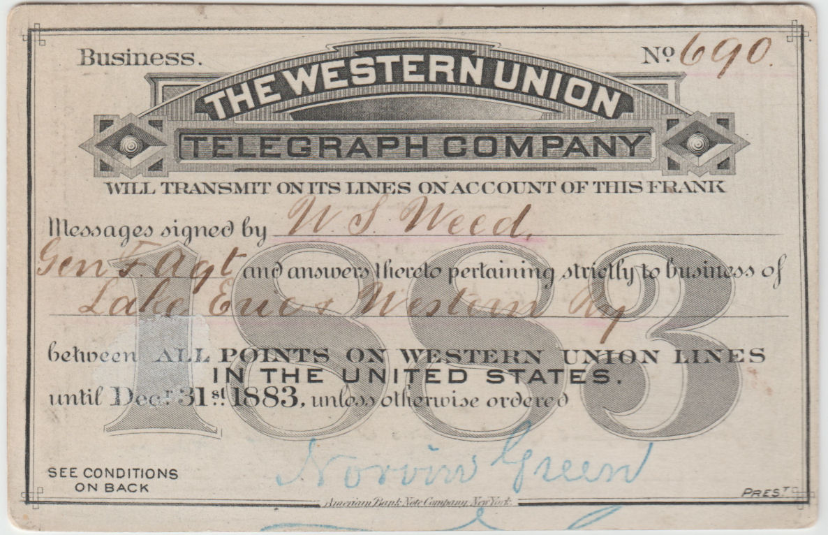 Western Union Business Frank 1883 - front
