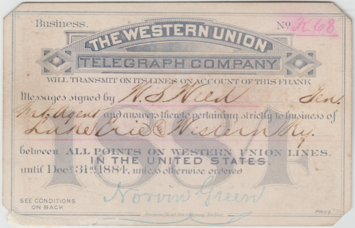 Western Union Business Frank 1884 - front