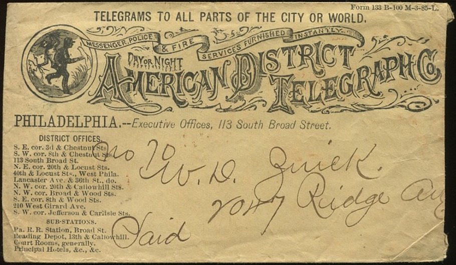 1885 Philadelphia envelope - Front