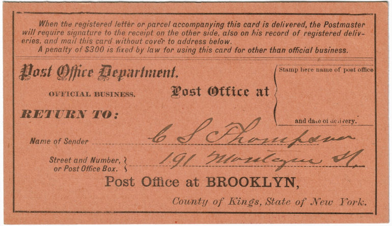 1881 ADT Registered receipt - Back