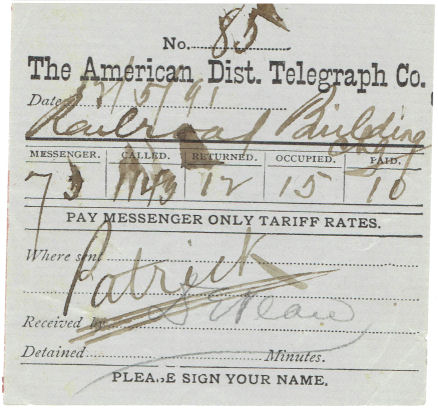 1891 Messenger Receipt - front