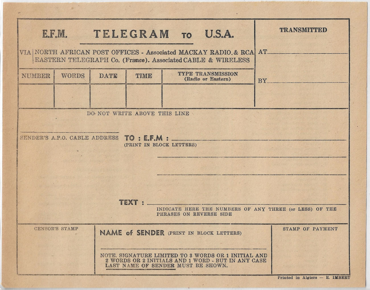 U.S. Army form - front