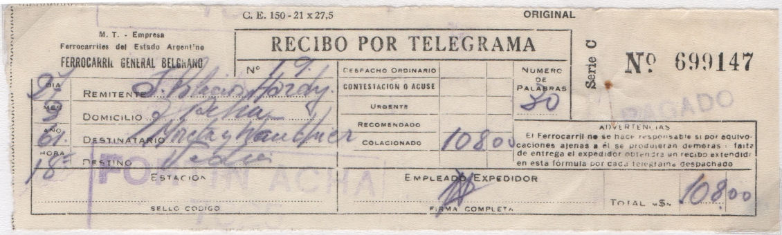 F.C. Gral. Belgrano, receipt