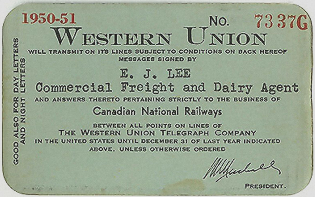 Western Union Charge Card 1950-51 Type III - front, with endorsement