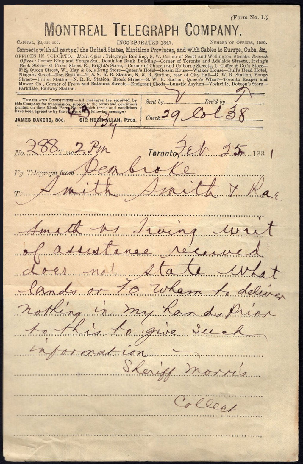 Form No. 1, 25 February 1881