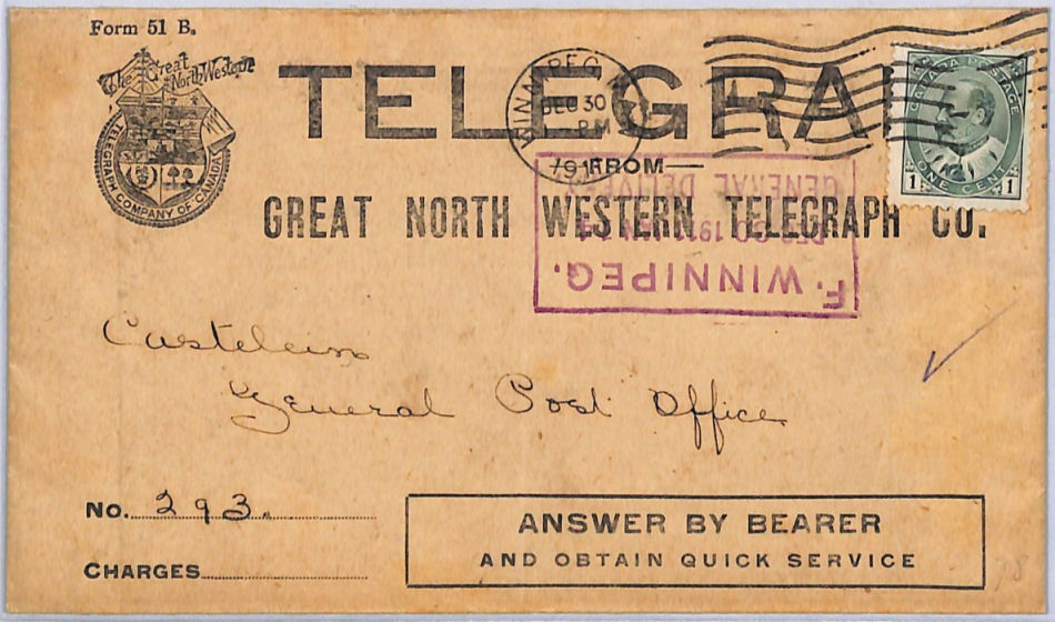 GNW Envelope of 1911 - front