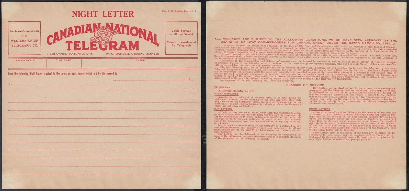 Night Letter form of 1916+