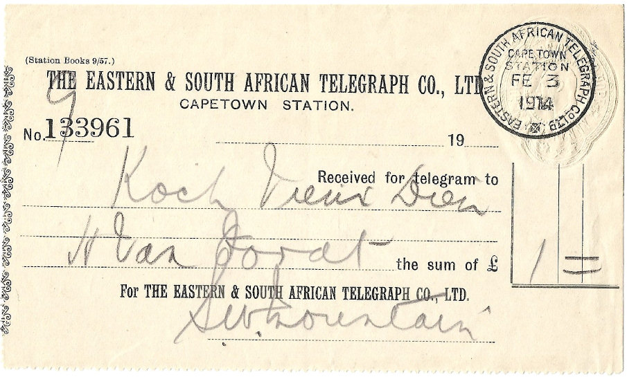 9/57 Form - Eastern & SA 1914 receipt