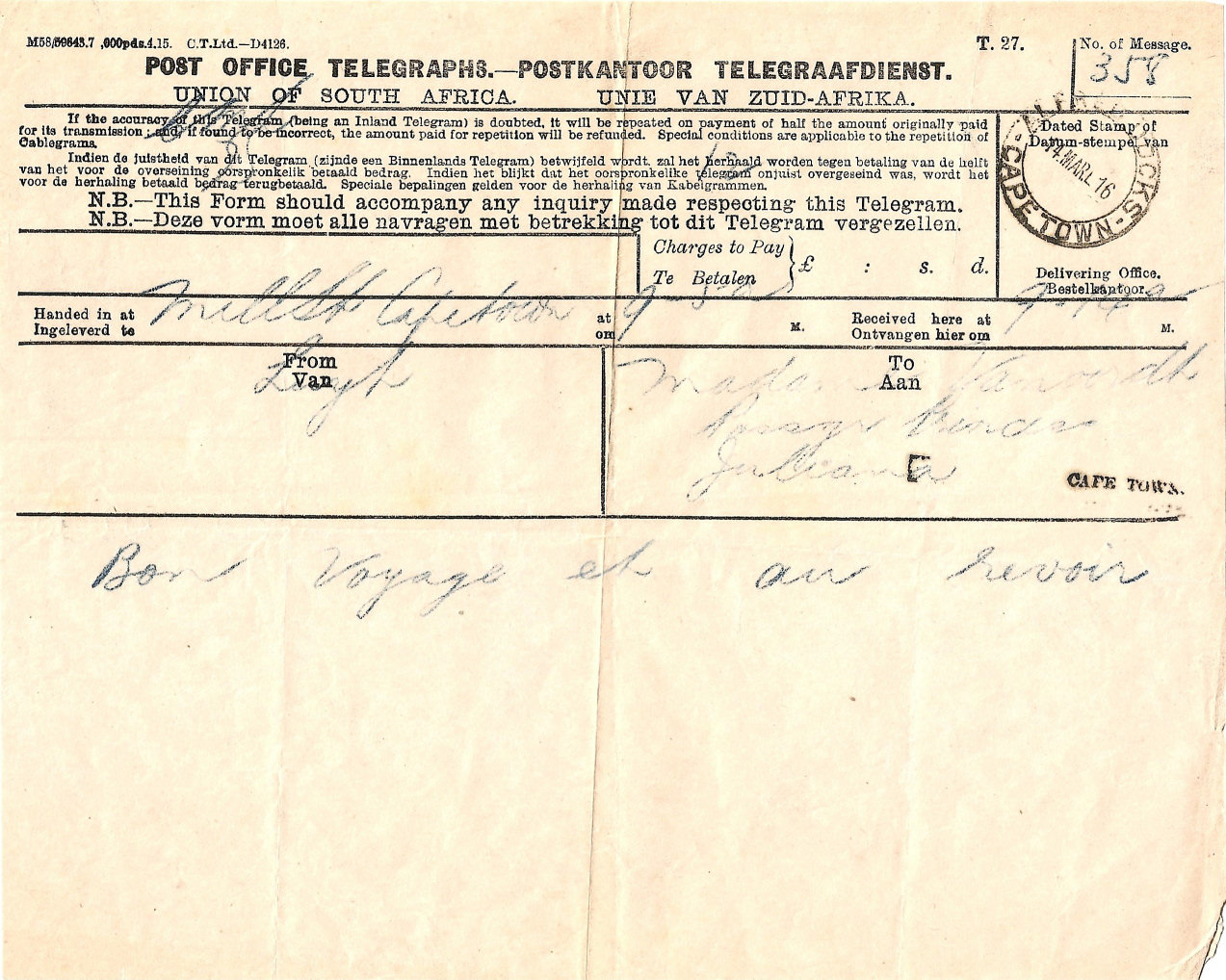 T27 Form - 1916