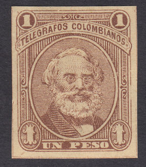 Colombia 1p type I, brown, without dots.