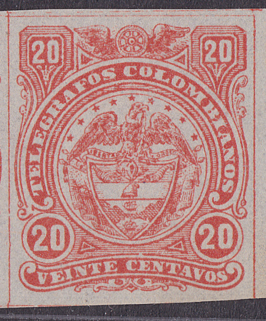 Colombia 20c flaw, red