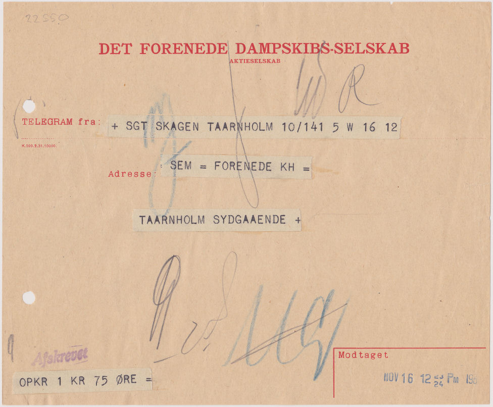 United Steamship Company Telegram used 16 November 1931 ?