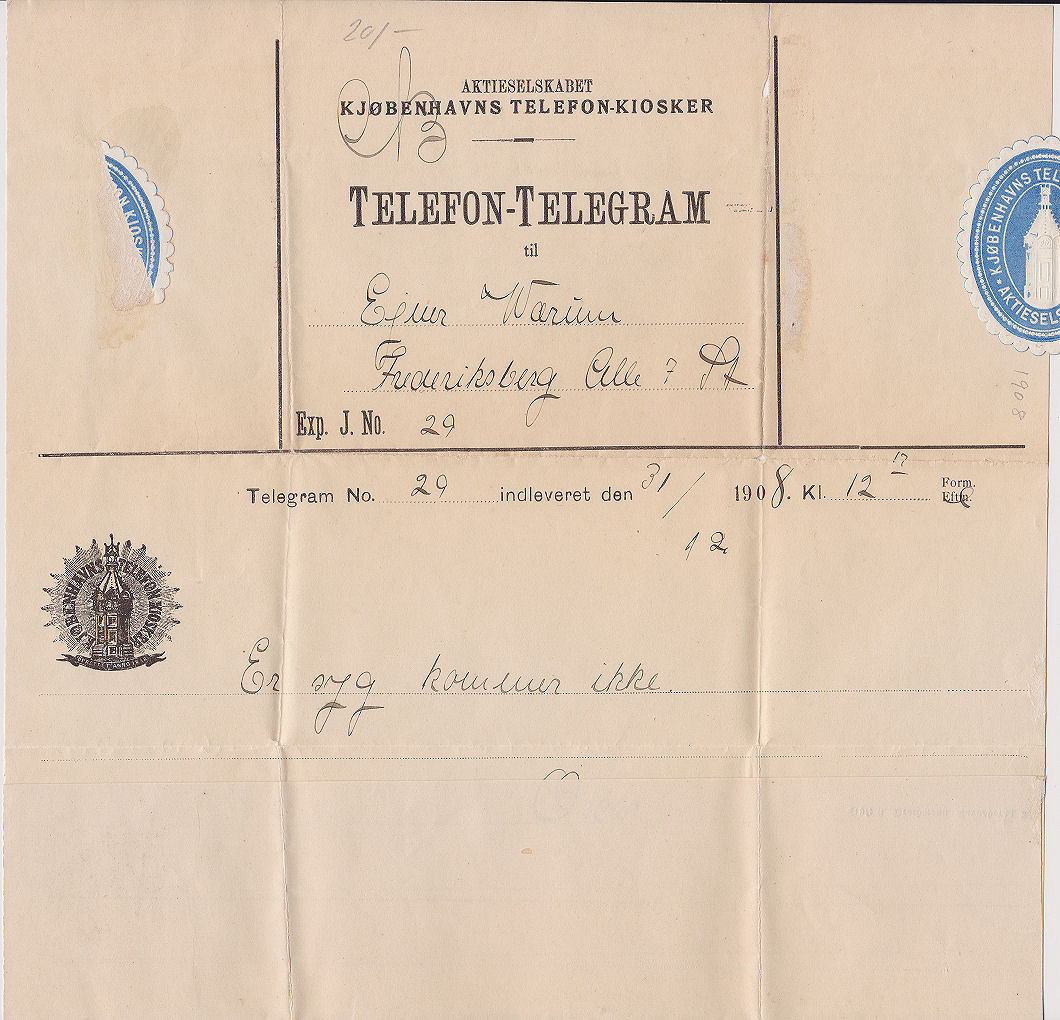 Kjøbenhavns Telefon-Kiosker used 31/12/1908