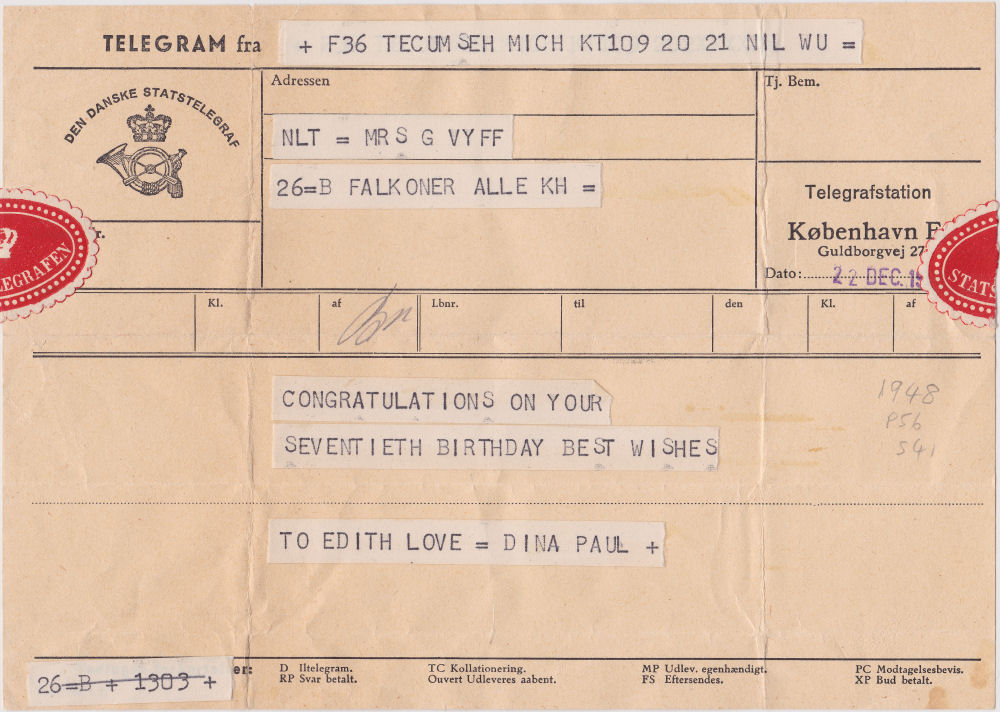 State Telegram used 22/12/1948