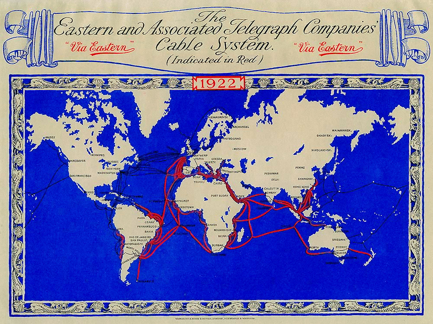 Eastern Associated Telegraph Companies Map 1922