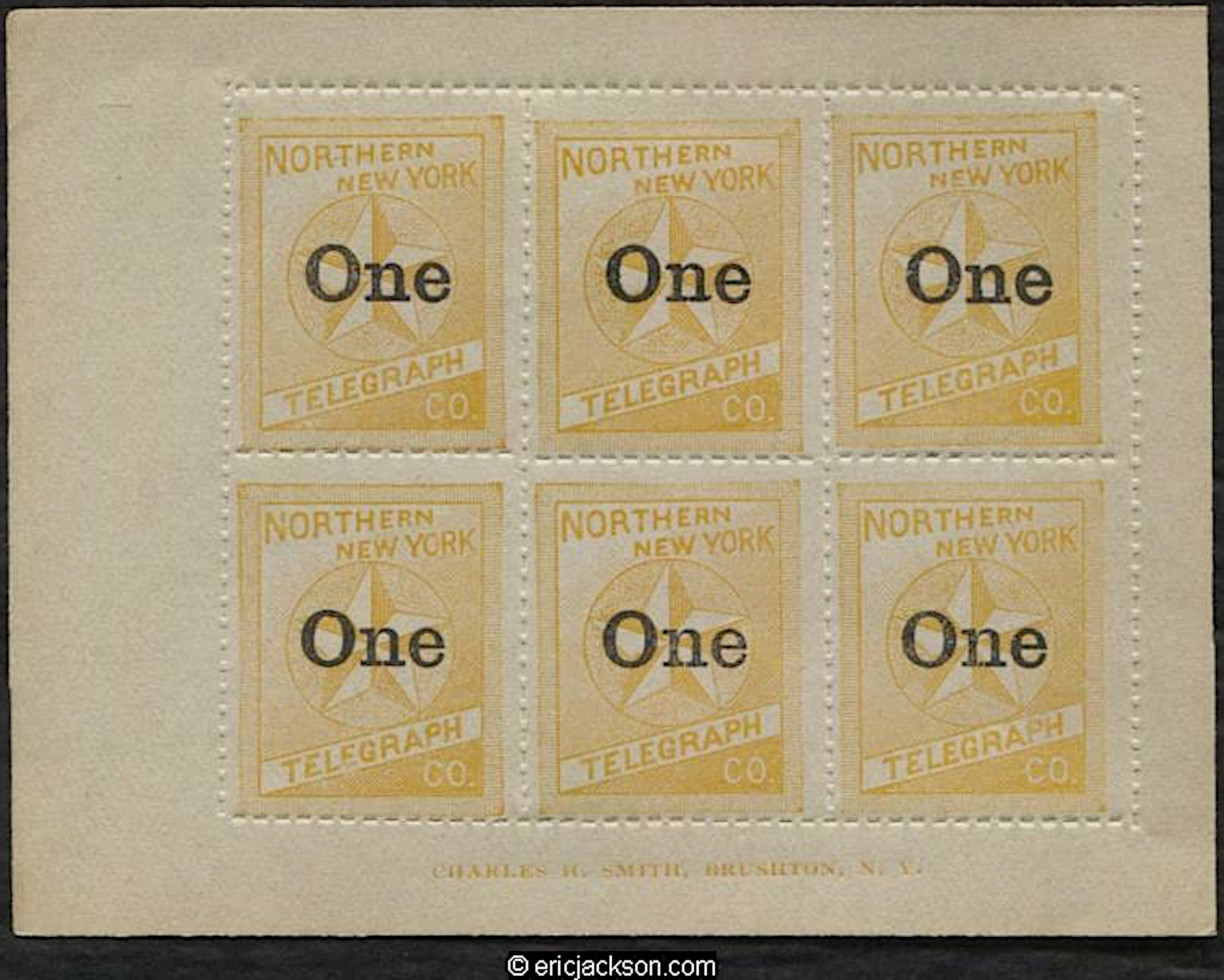 1c on Northern New York 1c pane of yellow