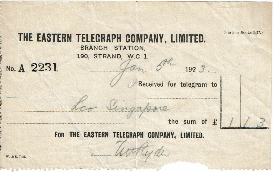ETC 1923 Receipt - London