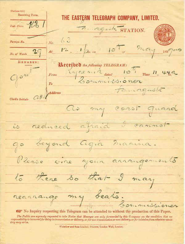 Receiving form 1900 Famagusta, Cyprus