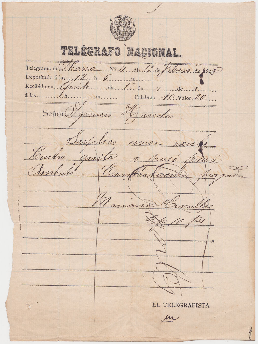 Ecuador 1/2/1895