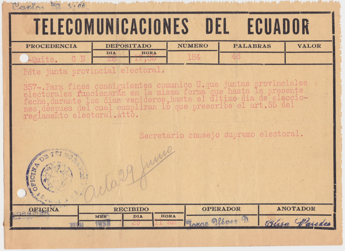 Ecuador, 29 June? 1938