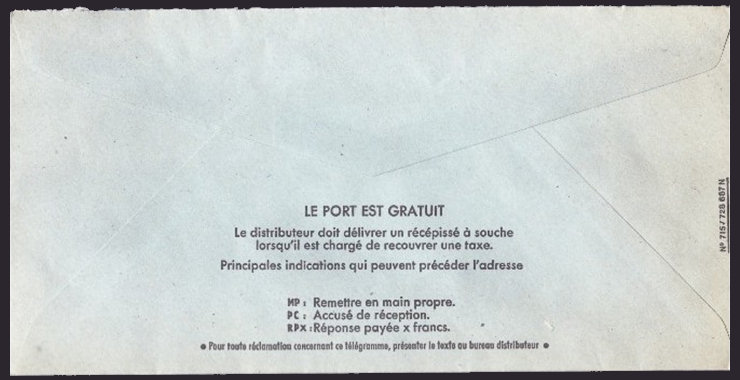 April 1982 Telegram envelope - back
