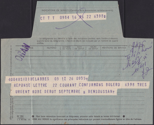 July 1957 Telegram - front