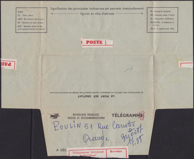 October 1973 Telegram - back