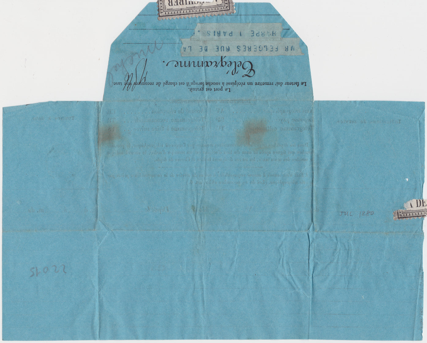 July 1880 Telegram - back