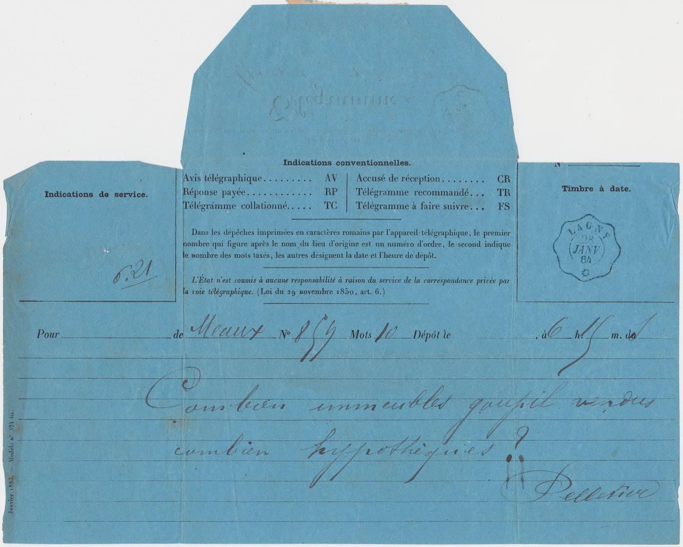 January 1883 Telegram - front