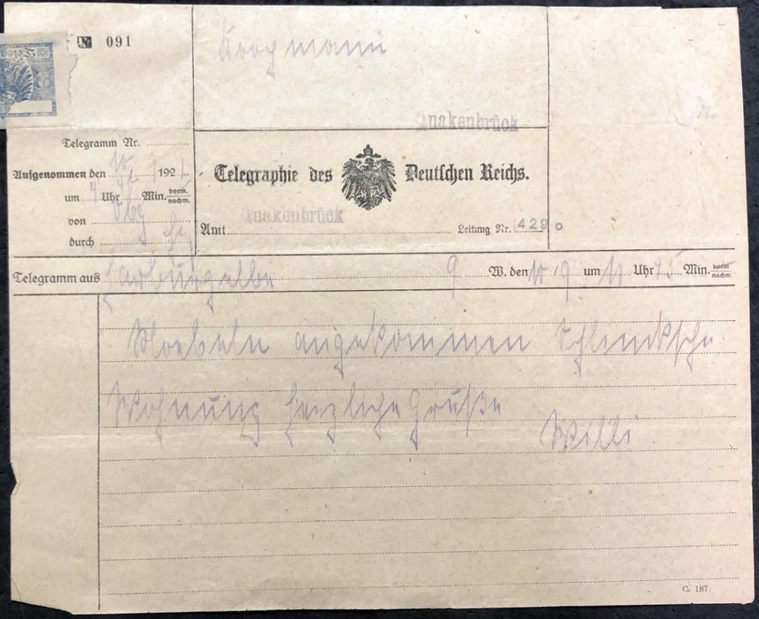 1921 form C. 187 - front