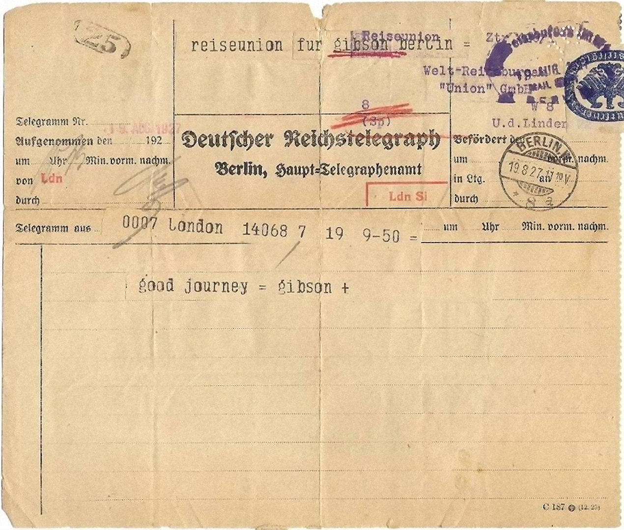 19 August 1927 form C. 187