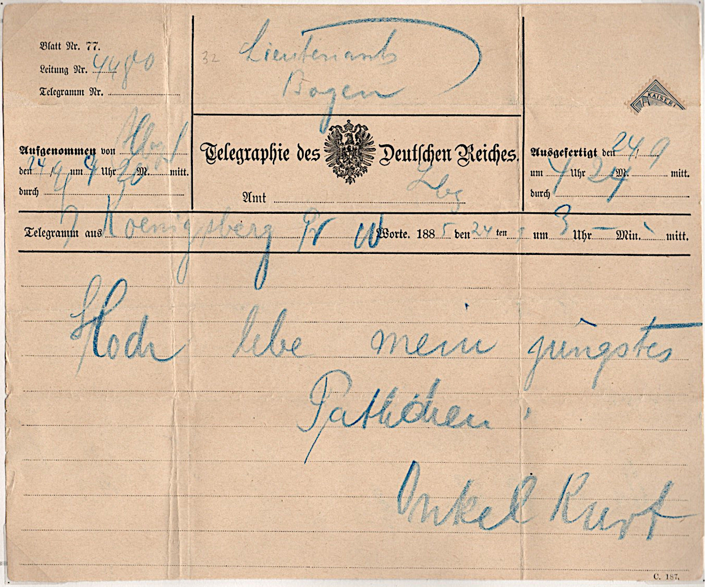 1885 form C. 187