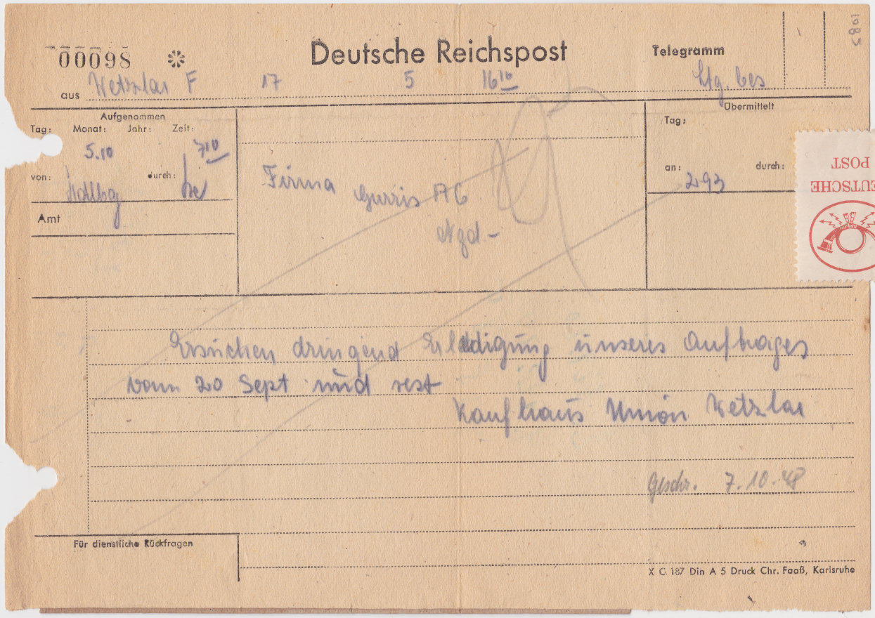 1946 ? Karlsruhe form C. 187