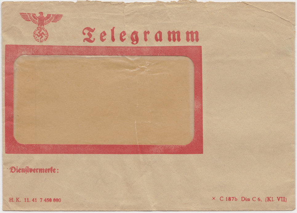 Germany Envelope - November 1941 - front