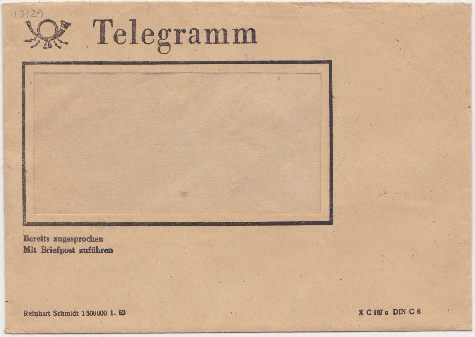 Germany Envelope - January 1952 - front