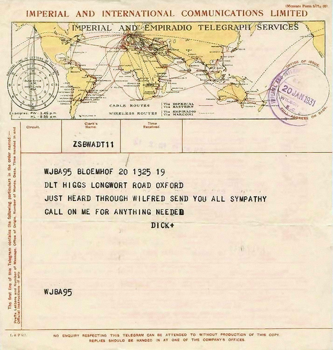 Imperial & International Telegram of 20 January 1931