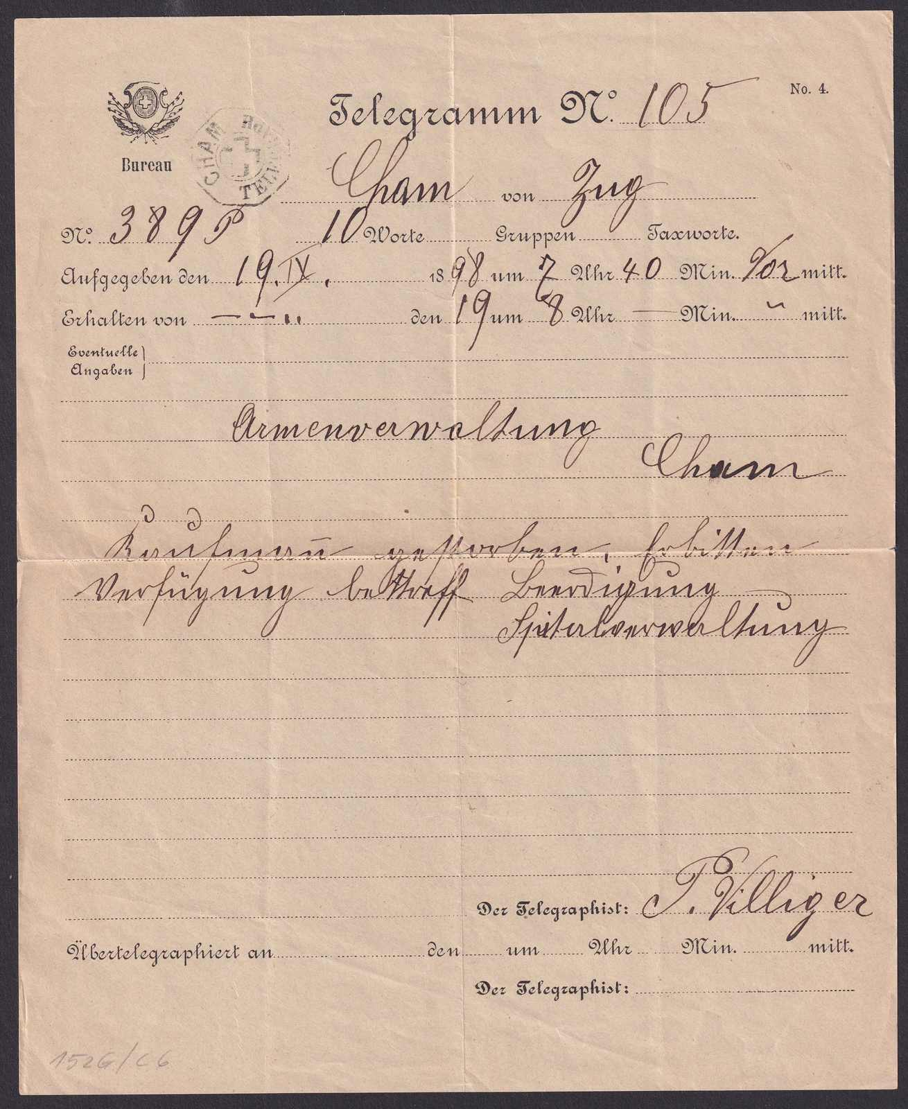 Delivery Form No. 4 - Cham 1898