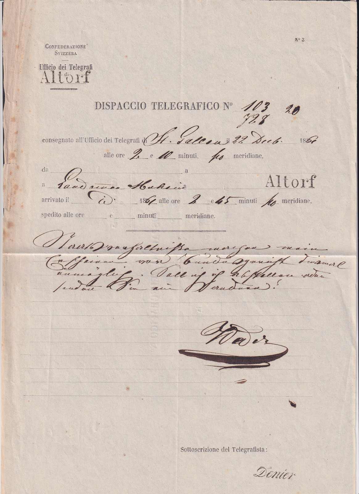 Delivery Form No. 3 - Altorf 1861