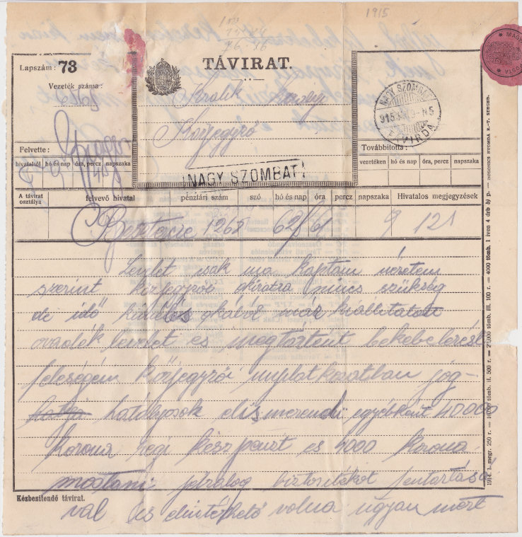 1914 Szeged Form - a