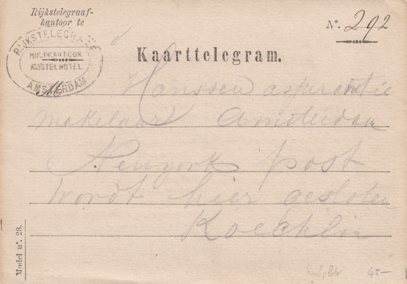 Model 28, Card Telegram front