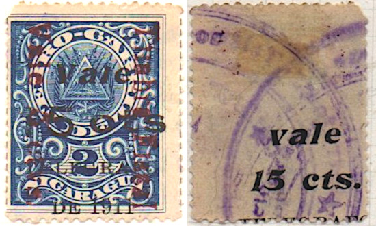 15c overprint front and back