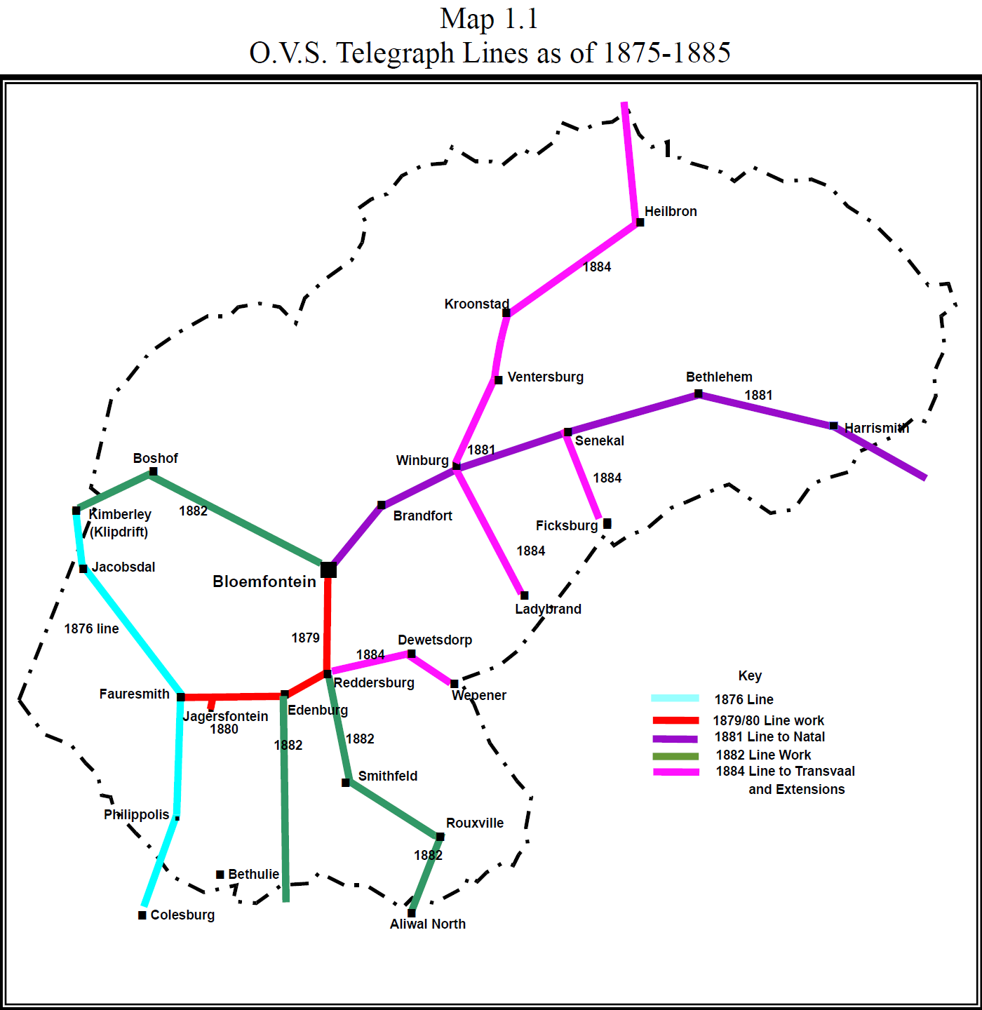 Map 1.1 - O.V.S. Telegraph Lines as of 1875-1885