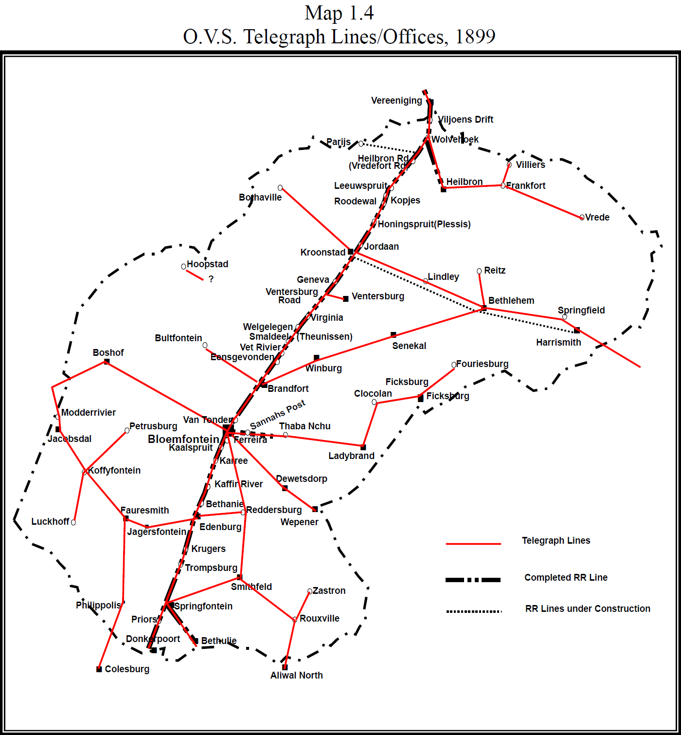 Map 1.4 - O.V.S. Telegraph Lines/Offices, 1899