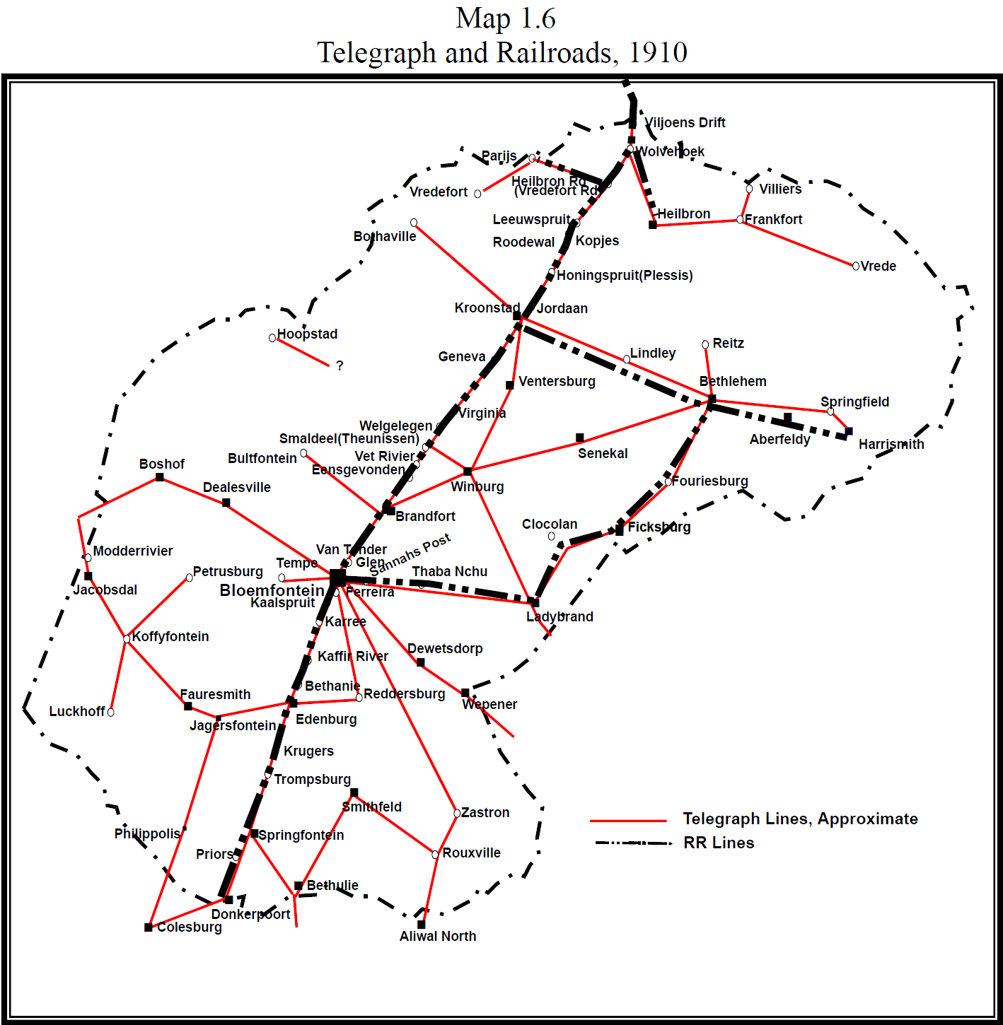 Map 1.6 - O.V.S. Telegraph and Railroads, 1910