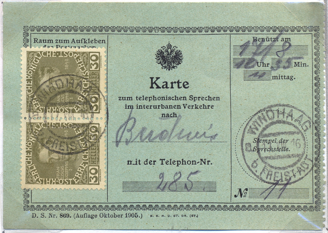 1905 Austrian Telephone card
