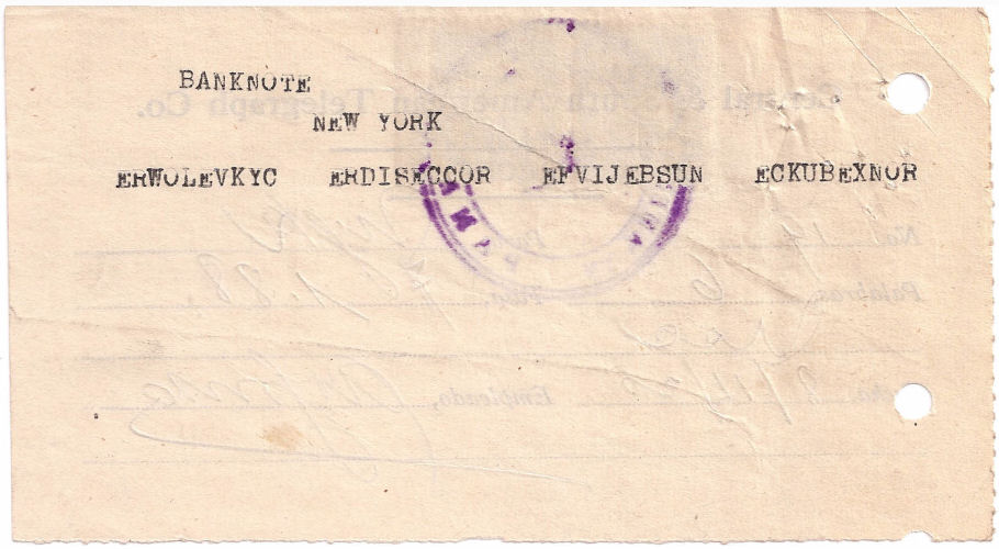 Cablegram-receipt - 11 August 1920 - back